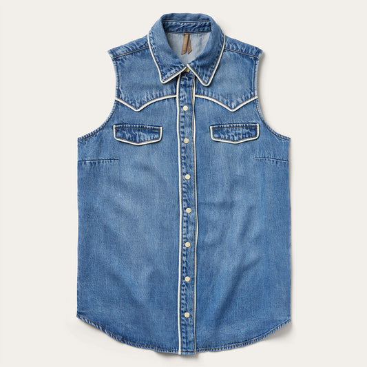 Sleeveless Denim Western Shirt Women