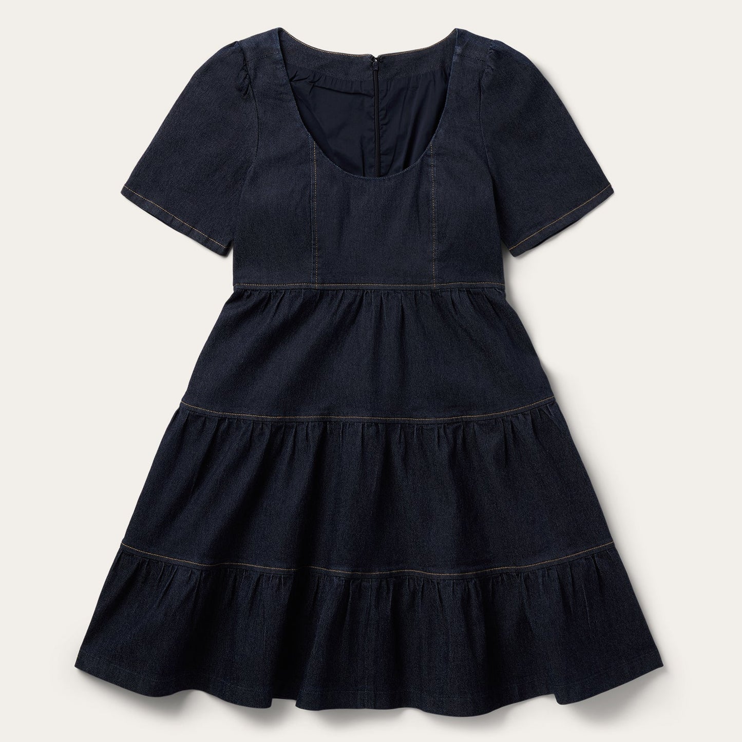 Dark Denim Dress With Contrast Top Stitching Women