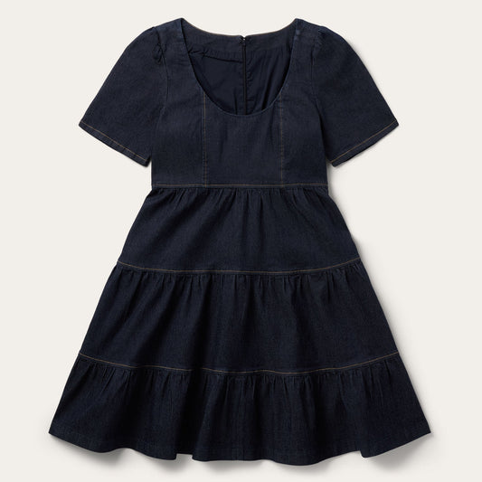 Dark Denim Dress With Contrast Top Stitching Women