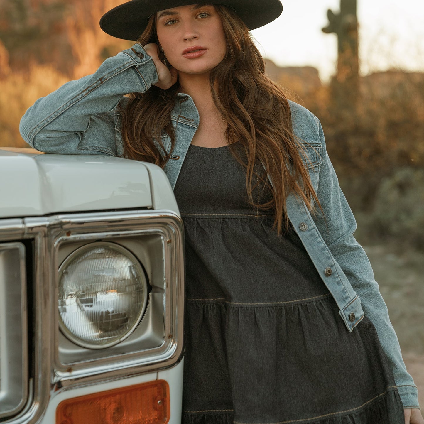 Dark Denim Dress With Contrast Top Stitching Women