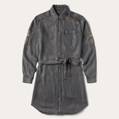 Embroidered Snap Front Shirt Dress Women