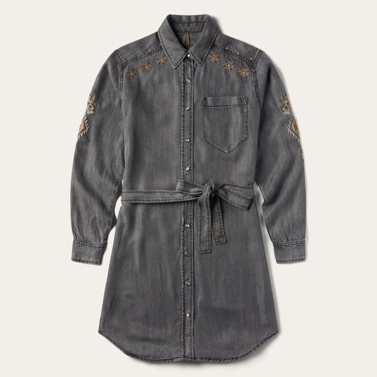 Embroidered Snap Front Shirt Dress Women