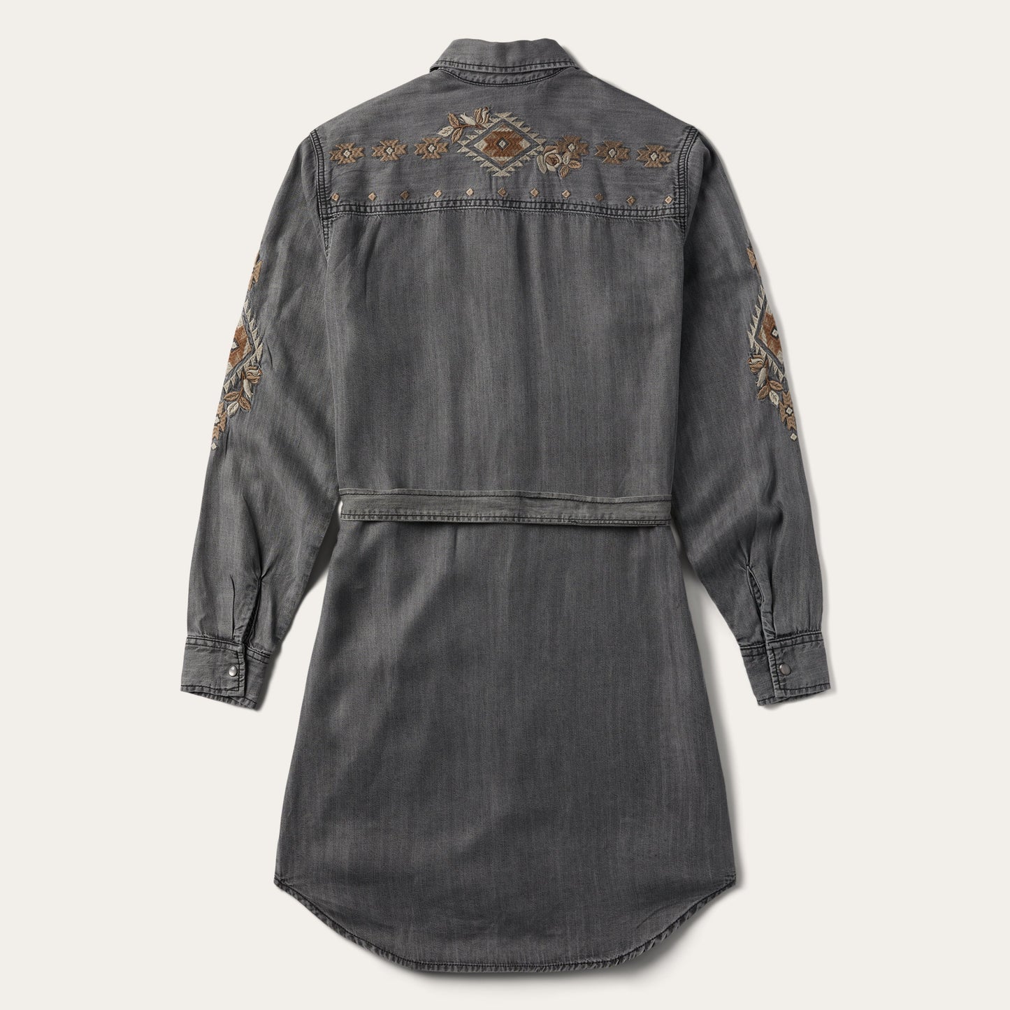 Embroidered Snap Front Shirt Dress Women