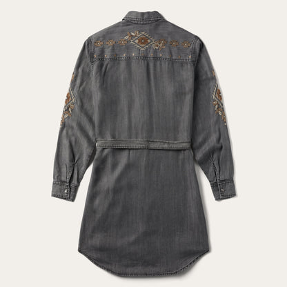 Embroidered Snap Front Shirt Dress Women