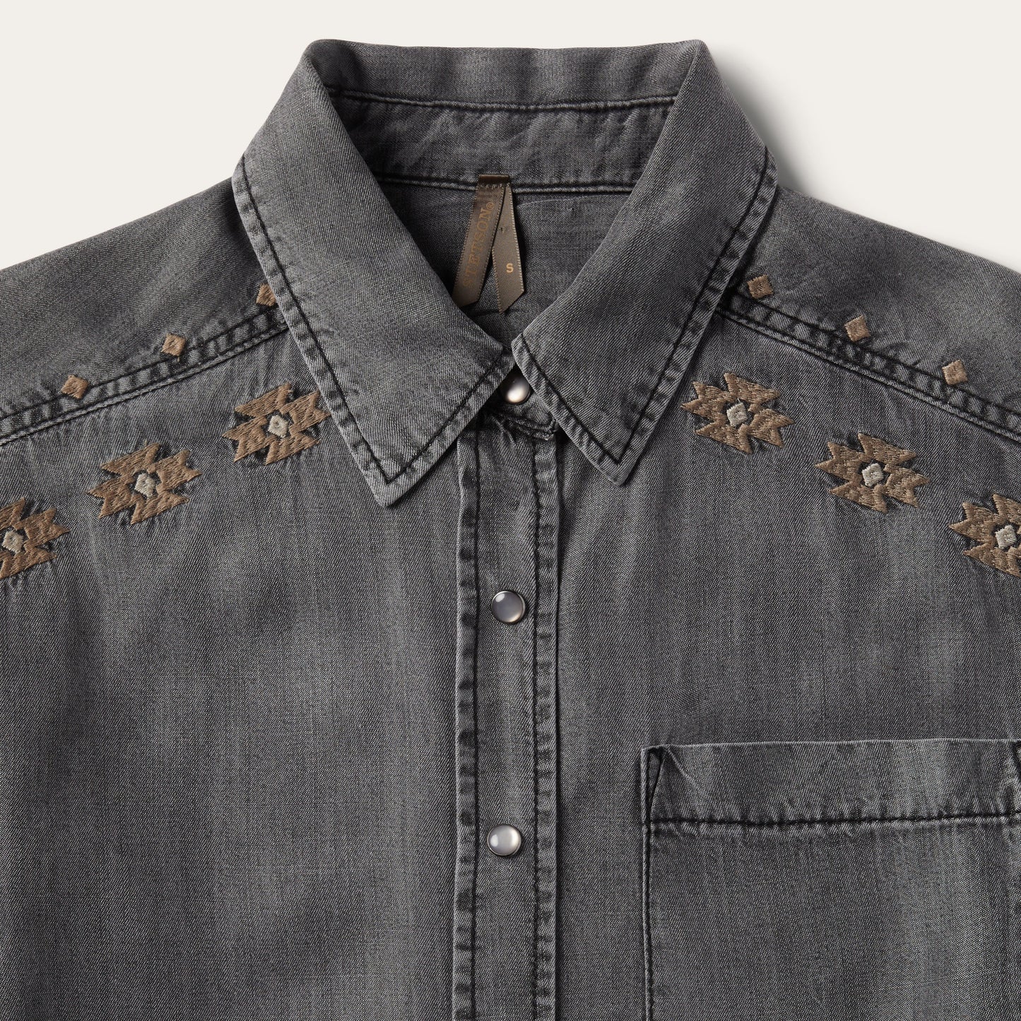 Embroidered Snap Front Shirt Dress Women