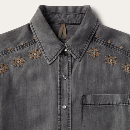 Embroidered Snap Front Shirt Dress Women