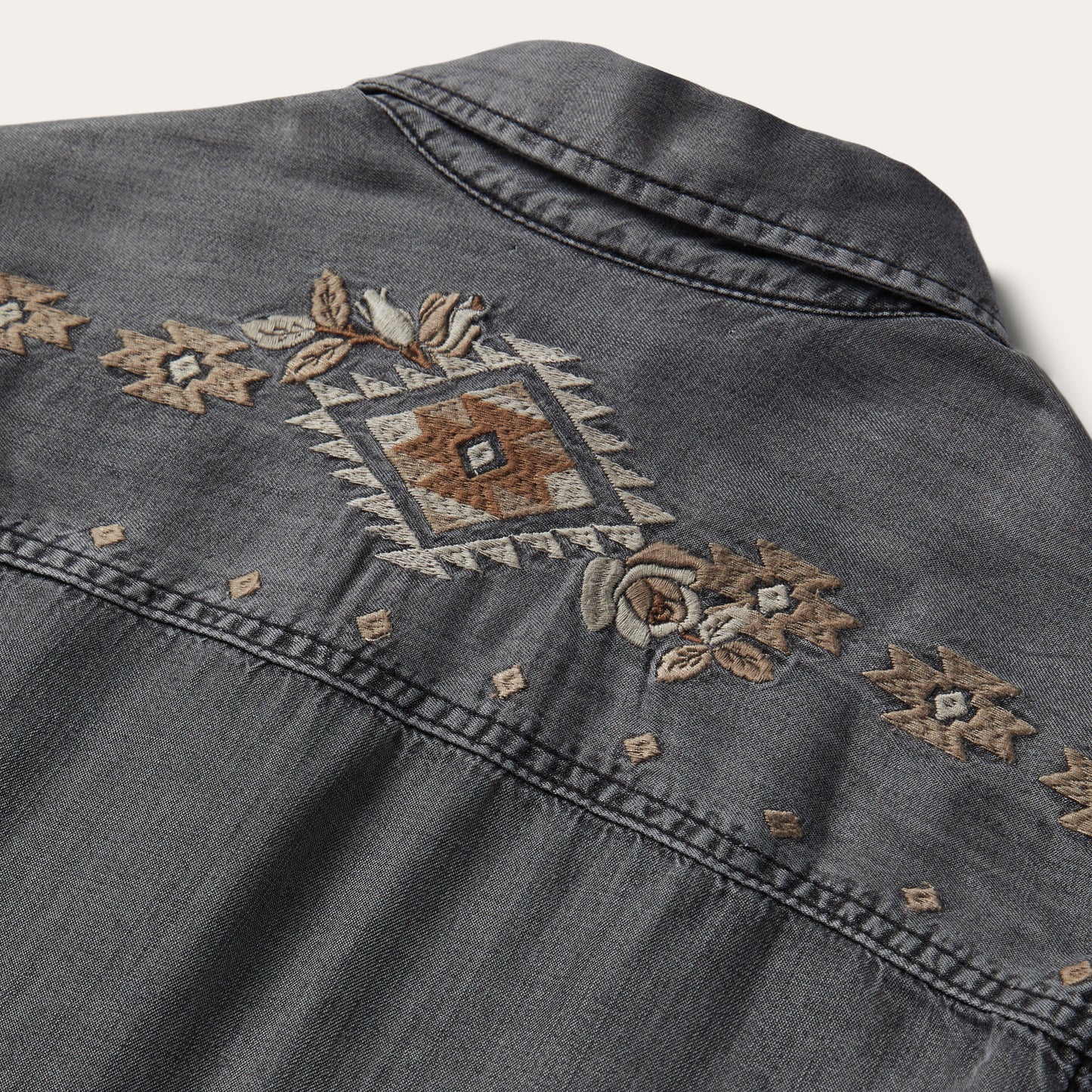 Embroidered Snap Front Shirt Dress Women