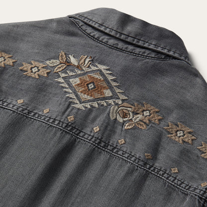 Embroidered Snap Front Shirt Dress Women