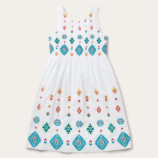 Bright Schiffli Embroidered White Cotton Lawn Dress Women