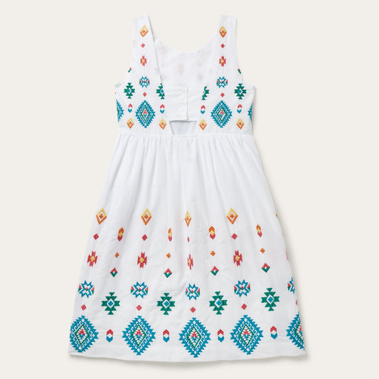 Bright Schiffli Embroidered White Cotton Lawn Dress Women