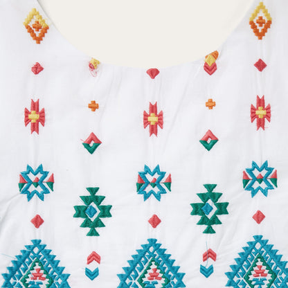 Bright Schiffli Embroidered White Cotton Lawn Dress Women