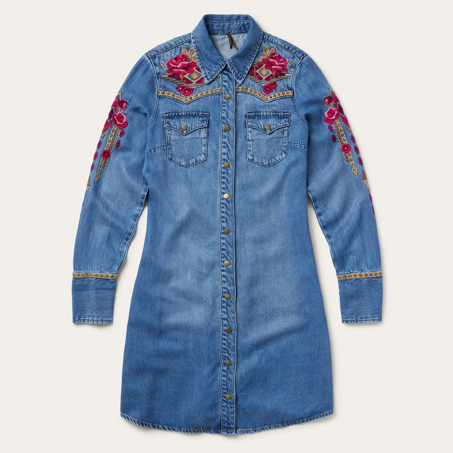 Embroidered Denim Shirt Dress Women
