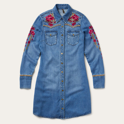 Embroidered Denim Shirt Dress Women