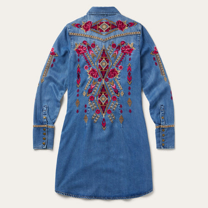 Embroidered Denim Shirt Dress Women