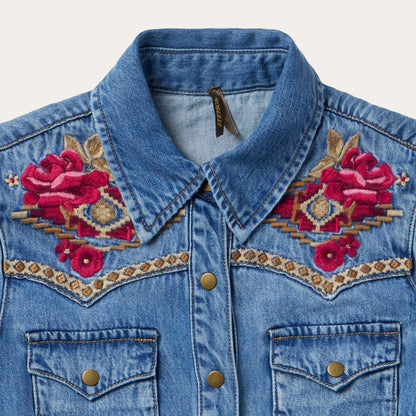Embroidered Denim Shirt Dress Women