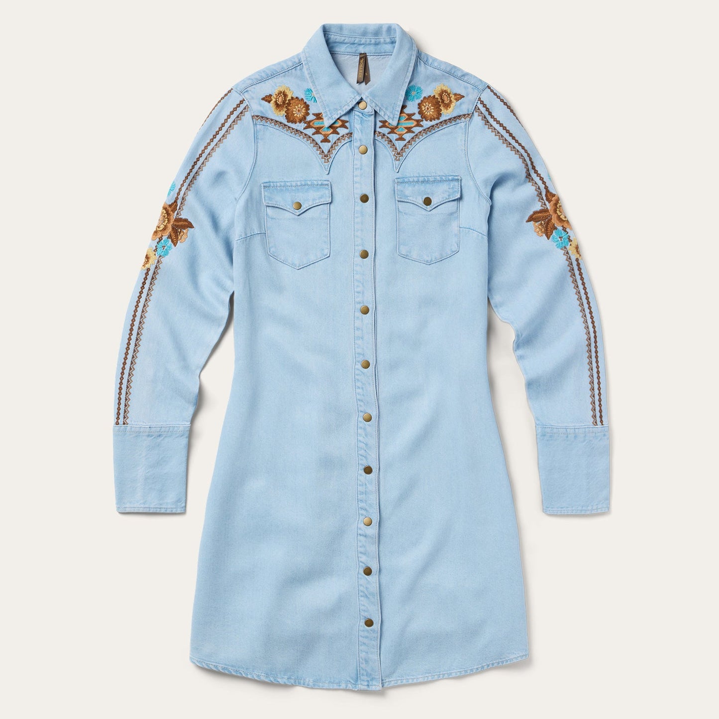 Embroidered Denim Shirt Dress Women
