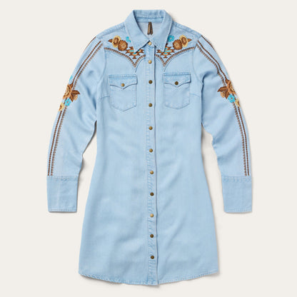 Embroidered Denim Shirt Dress Women