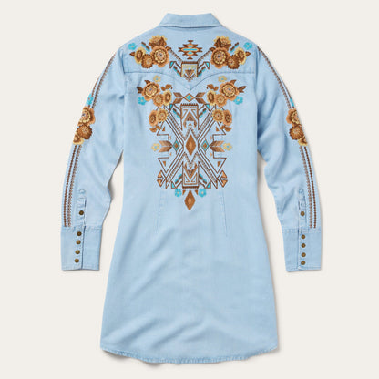 Embroidered Denim Shirt Dress Women