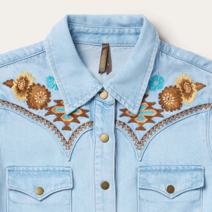 Embroidered Denim Shirt Dress Women