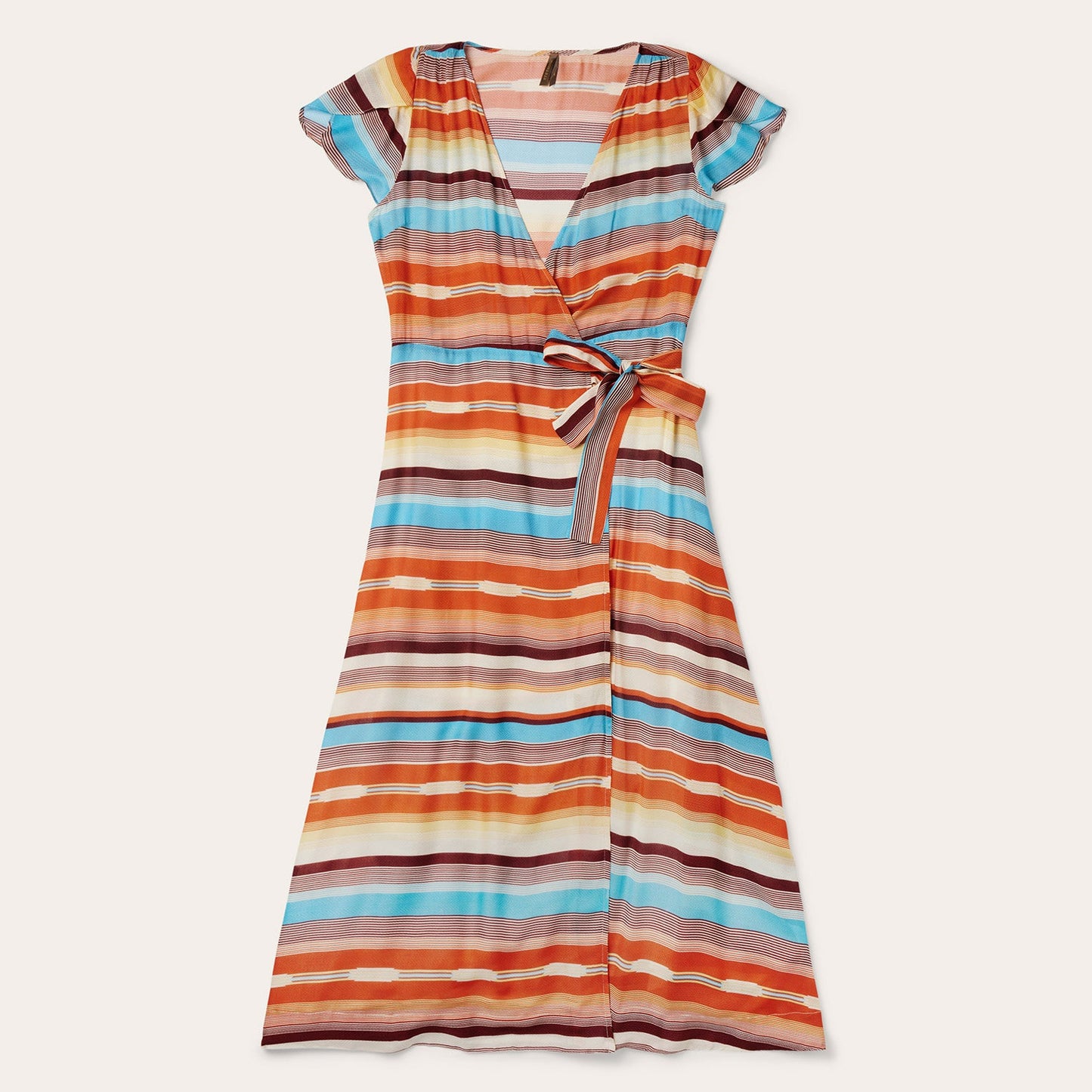 Sunset Serape Print Rayon Herringbone Wrap Front Dress Women