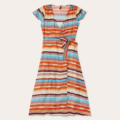 Sunset Serape Print Rayon Herringbone Wrap Front Dress Women