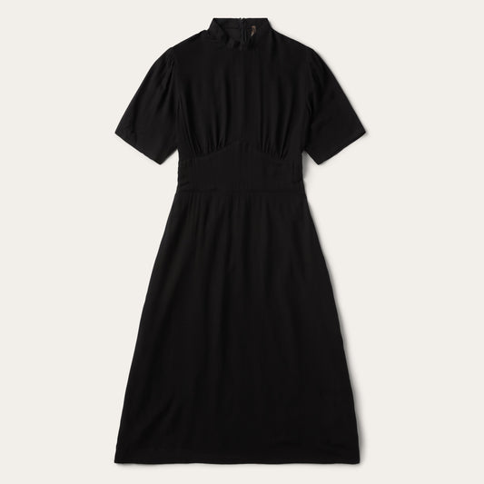 Black Herringbone Twill Midi Dress Women