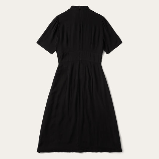 Black Herringbone Twill Midi Dress Women