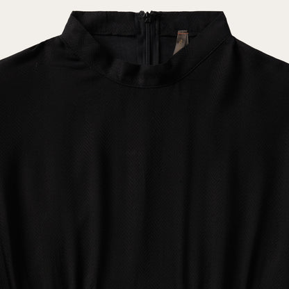 Black Herringbone Twill Midi Dress Women