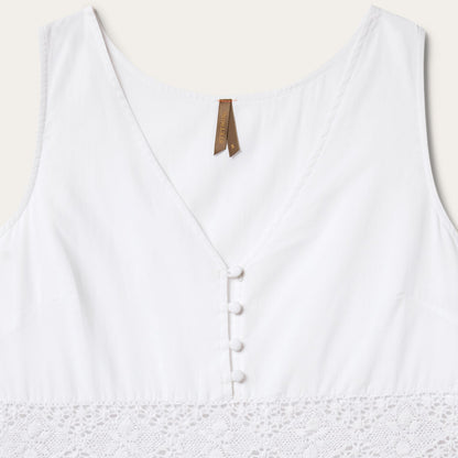 White Cotton Lawn Sleeveless Dress Women