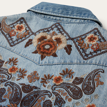 Floral Embroidered Denim Shirt Dress Women