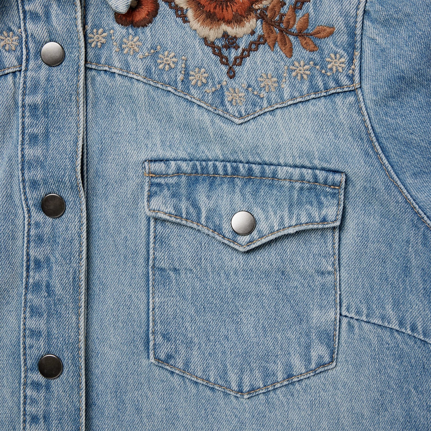 Floral Embroidered Denim Shirt Dress Women
