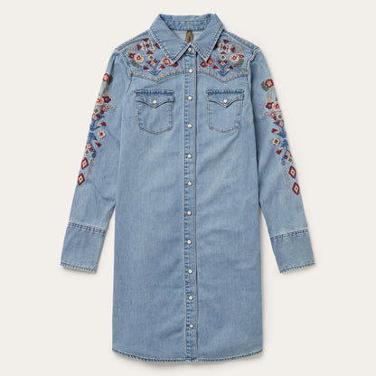 Embroidered Denim Shirt Dress Women