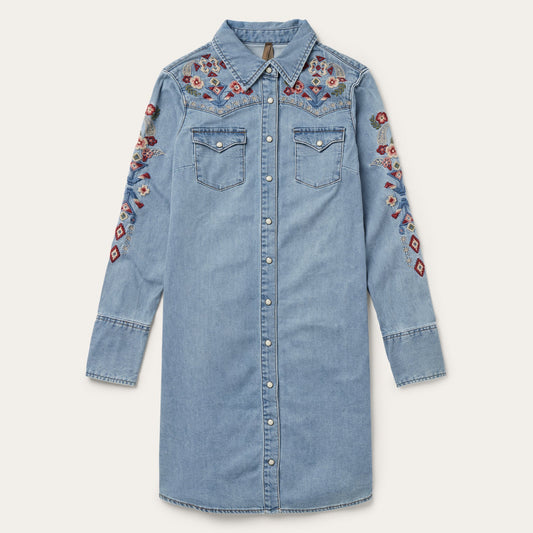 Embroidered Denim Shirt Dress Women
