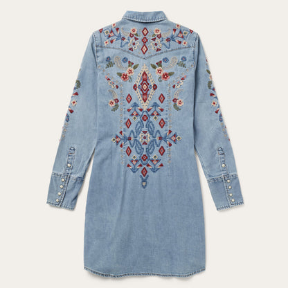 Embroidered Denim Shirt Dress Women