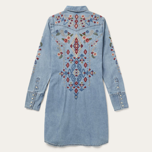 Embroidered Denim Shirt Dress Women