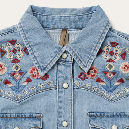 Embroidered Denim Shirt Dress Women