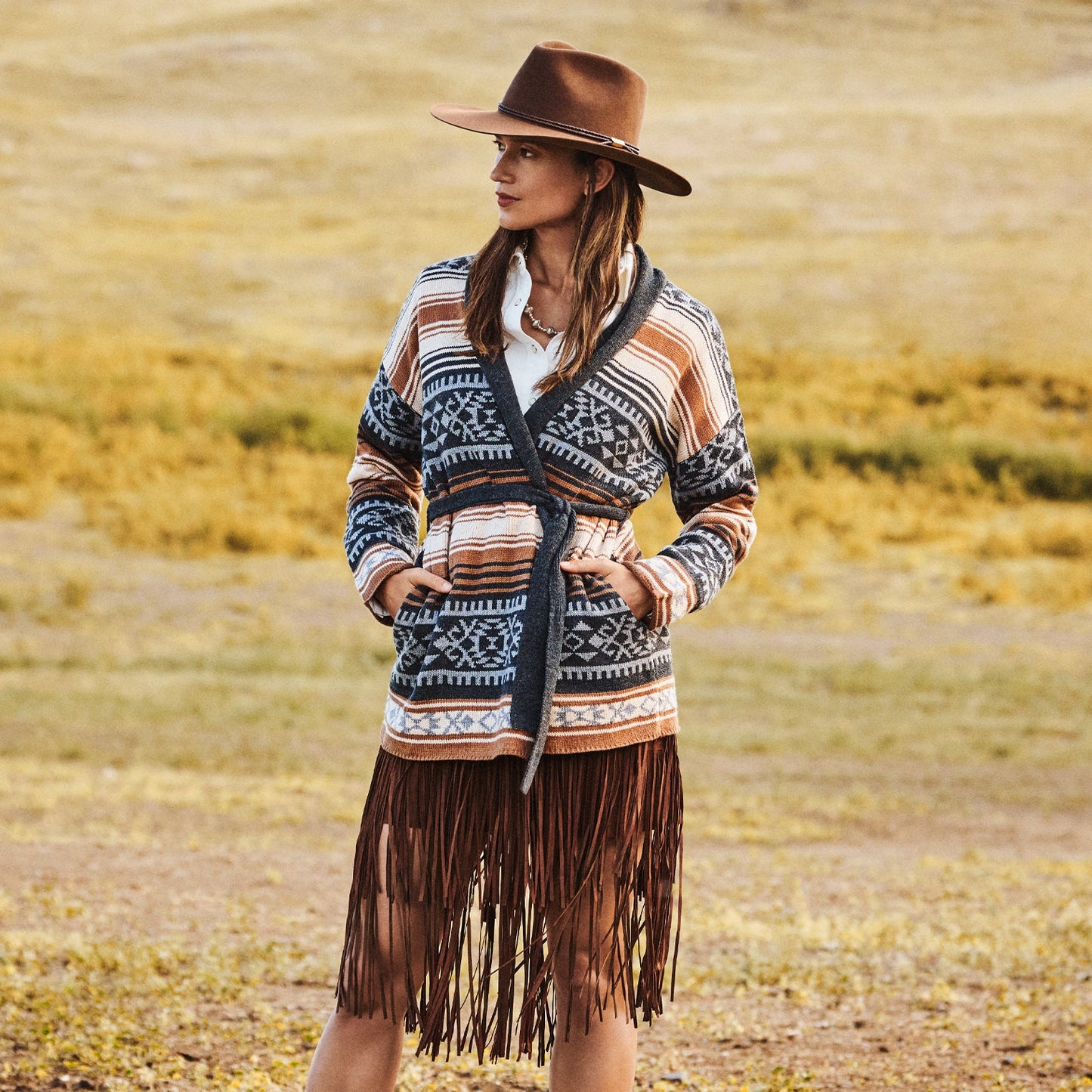 Suede Fringed Skirt Women