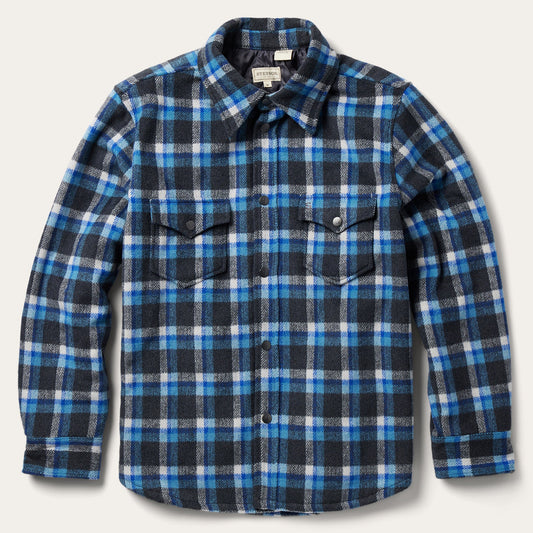 Blue Plaid Quilted Shirt Jacket Mens