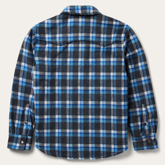 Blue Plaid Quilted Shirt Jacket Mens