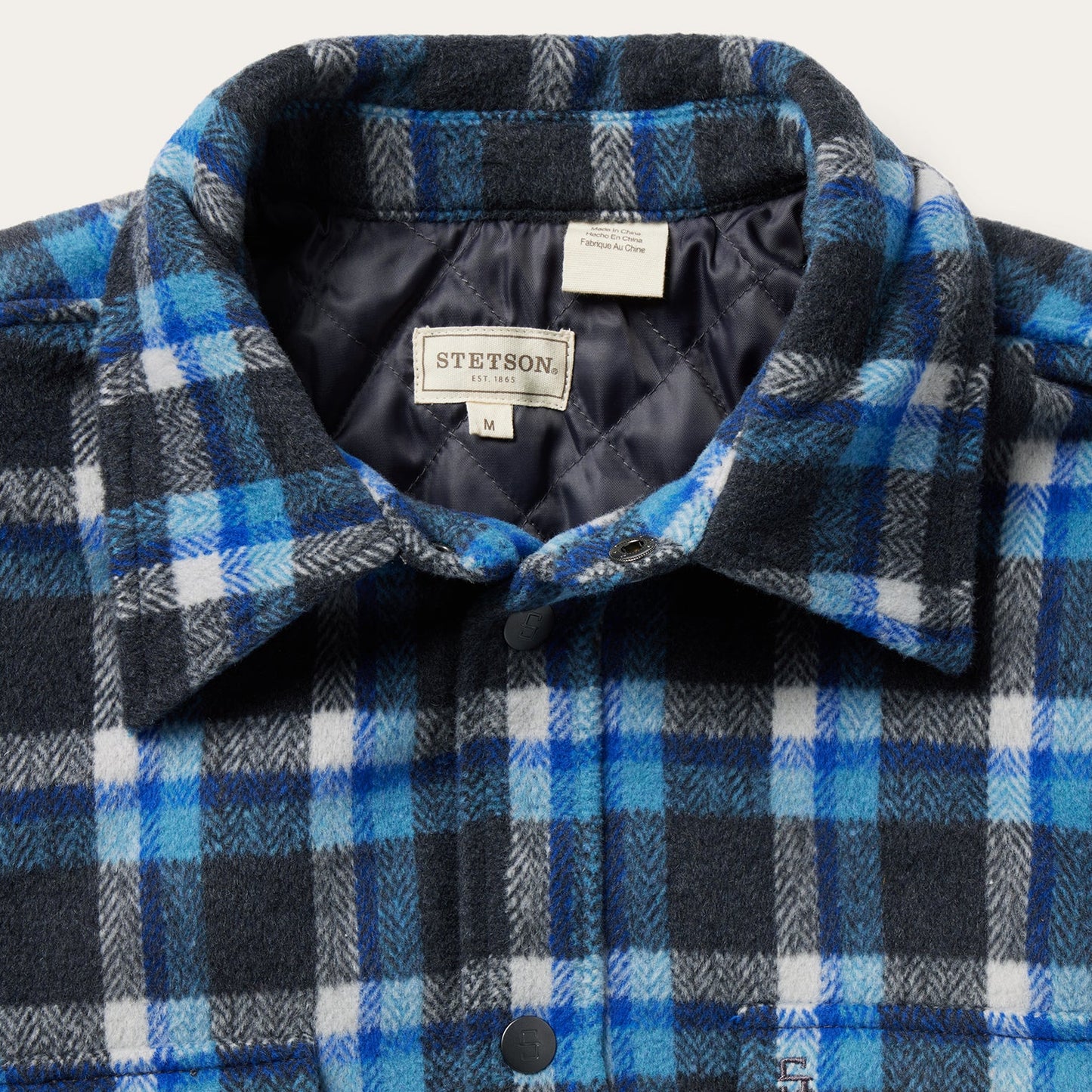 Blue Plaid Quilted Shirt Jacket Men