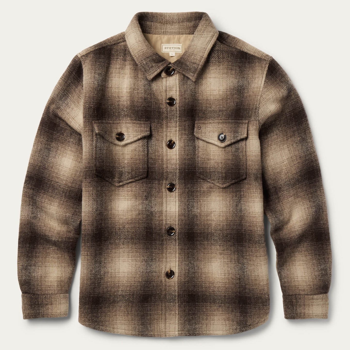 Wool Plaid Shirt Jacket Brown Mens