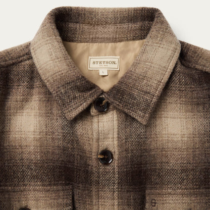 Wool Plaid Shirt Jacket Brown Mens
