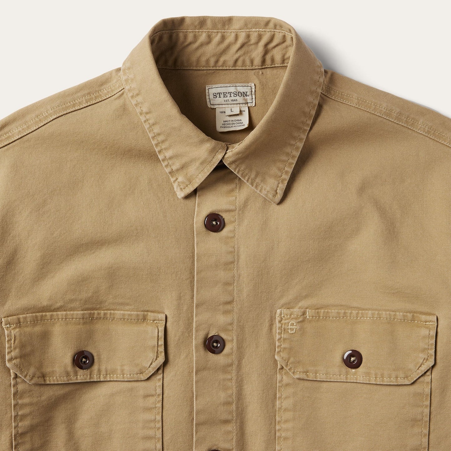 Camel Stretch Canvas Shirt Jacket Mens