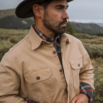 Camel Stretch Canvas Shirt Jacket Mens