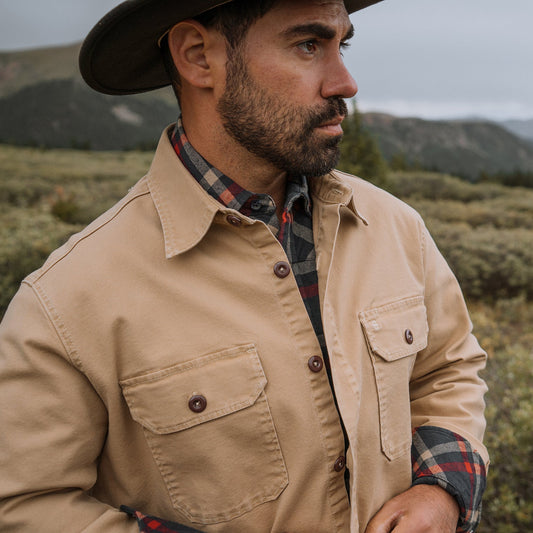 Camel Stretch Canvas Shirt Jacket Mens