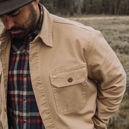 Camel Stretch Canvas Shirt Jacket Mens