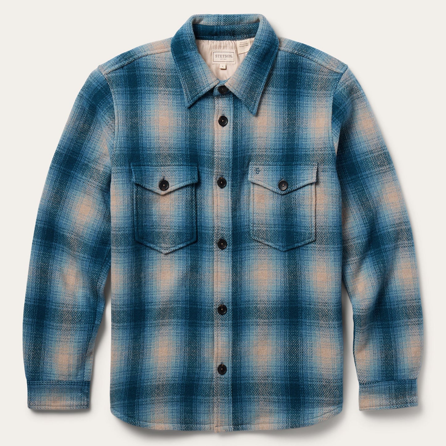 Wool Plaid Shirt Jacket Blue Mens