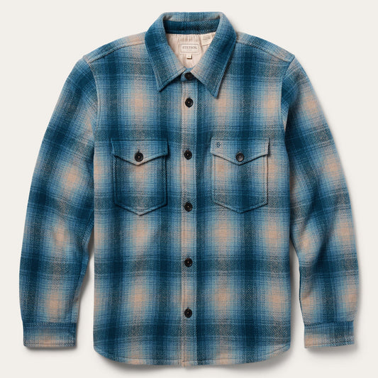 Wool Plaid Shirt Jacket Blue Mens