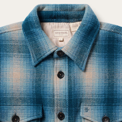 Wool Plaid Shirt Jacket Blue Mens