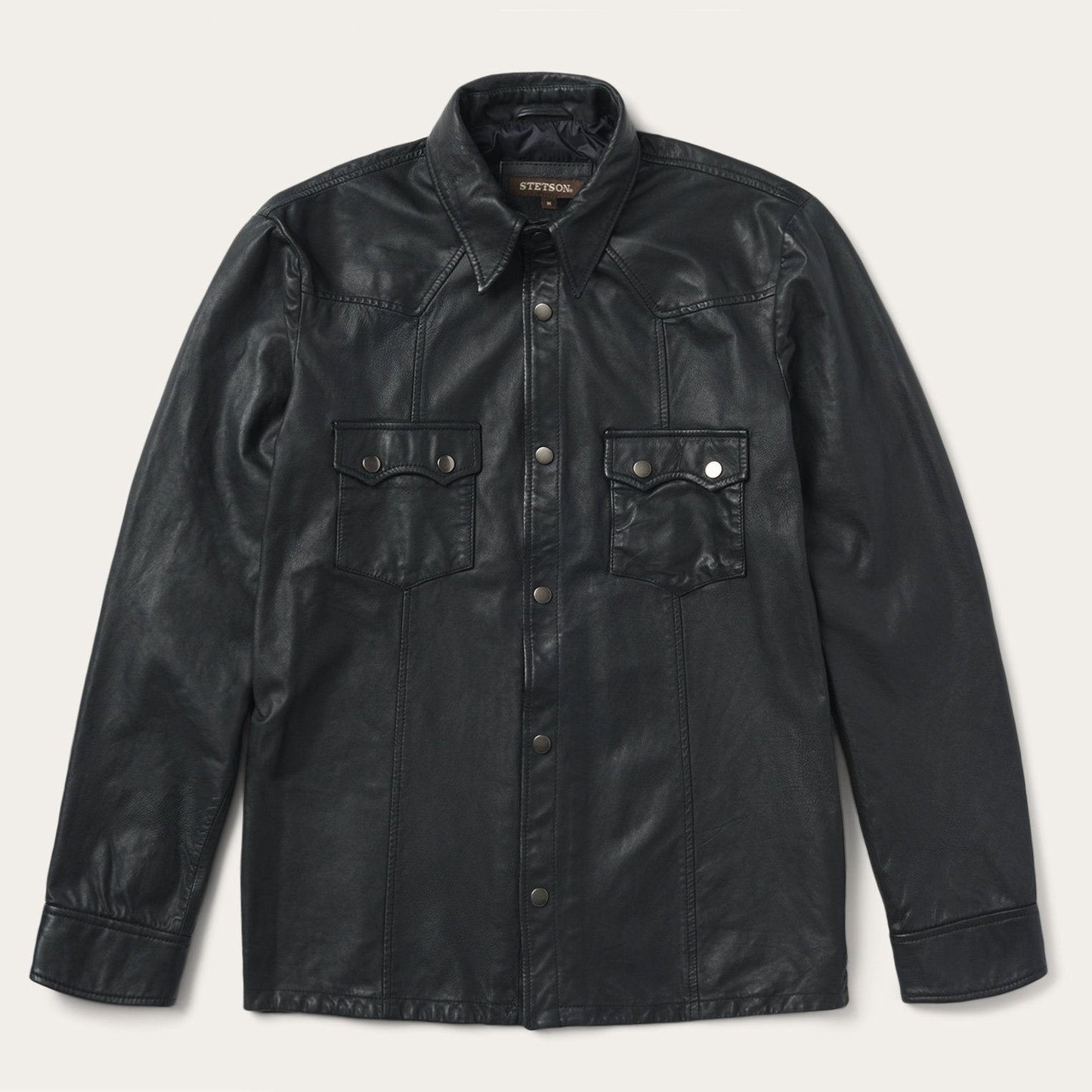 Leather Western Shirt Jacket Mens Black
